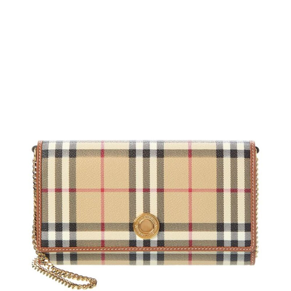 Burberry Hanna E-Canvas & Leather Wallet On Chain, Beige